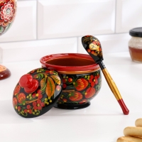 Сахарница, с ложкой, 10×9 см, хохлома