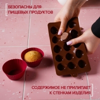 Форма силиконовая для льда и кондитерских украшений Доляна «Ракушки», 20,5×10,5 см, 15 ячеек, цвет шоколадный