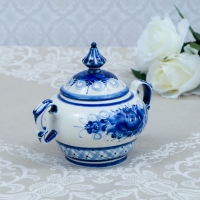Сахарница, гжель, фарфор, автор Маланина, 15х18 см