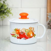 Кружка с крышкой, 1 л, рисунок МИКС, цвет белый